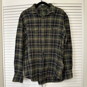 Vintage style Timberland Men's Plaid Shirt - Olive and Black